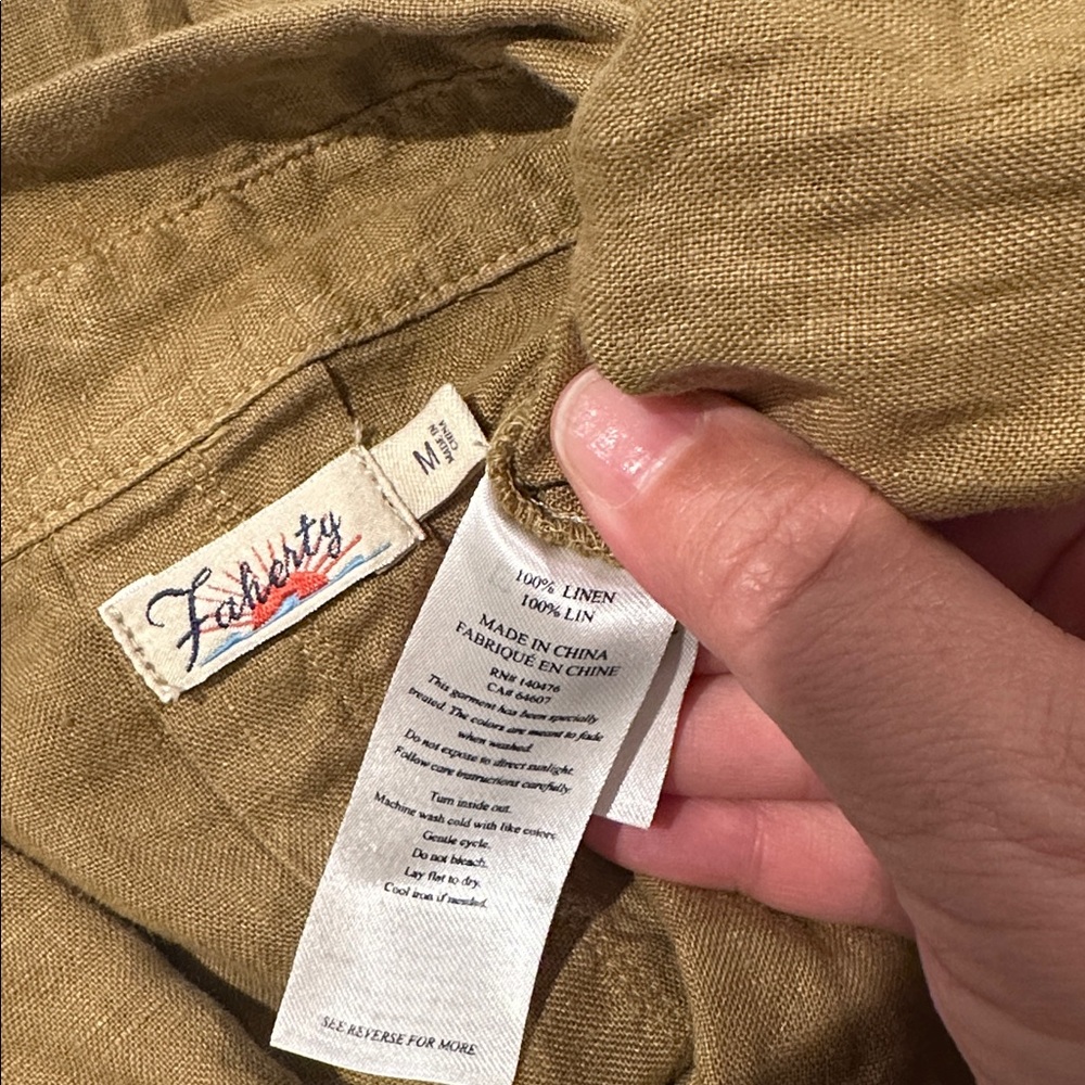 FAHERTY Linen Laguna Sleeveless Shirt Dress Sz M Dull Gold Neutral Midi Preppy - Picture 8 of 10